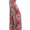 Regular Size * | Zoozie La Foldover Palazzo Pants Checkered Aztec Red Pink Regular Size