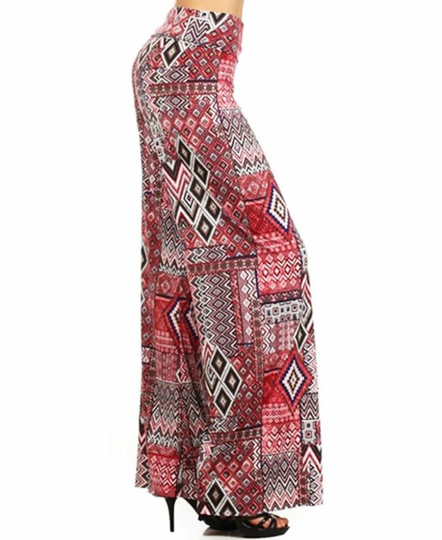 Regular Size * | Zoozie La Foldover Palazzo Pants Checkered Aztec Red Pink Regular Size