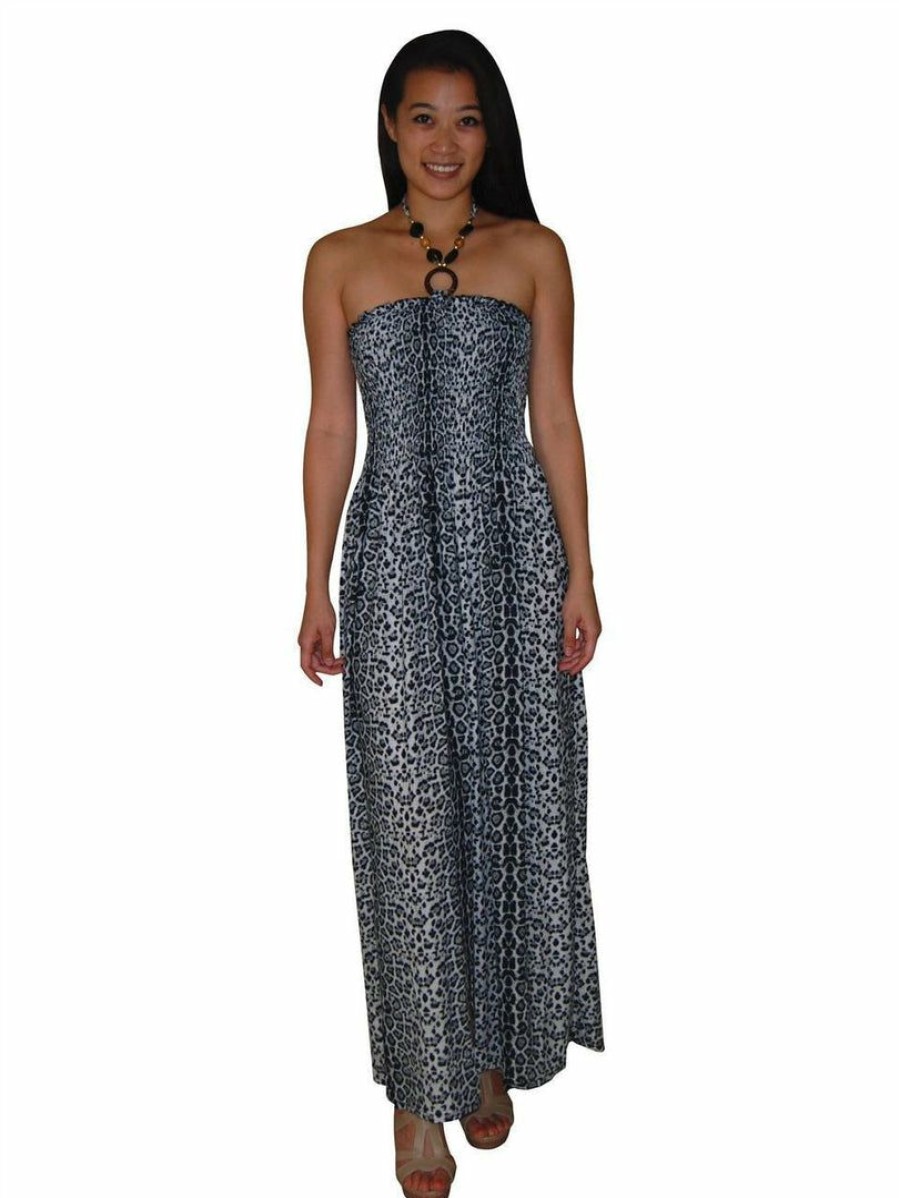 Regular Size * | Zoozie La Silky Strapless Dress Cheetah Leopard Print Black Gray Ivory White