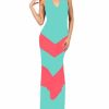 Regular Size * | Zoozie La Halter Top Maxi Dress Chevron Mint Coral